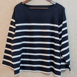J. Crew Blue and White Sailor Collar 3/4 Sleeve Blouse